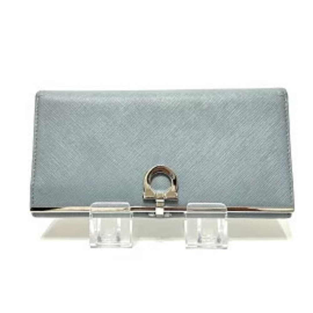 Salvatore Ferragamo Gancini Long Wallet Blue Leather